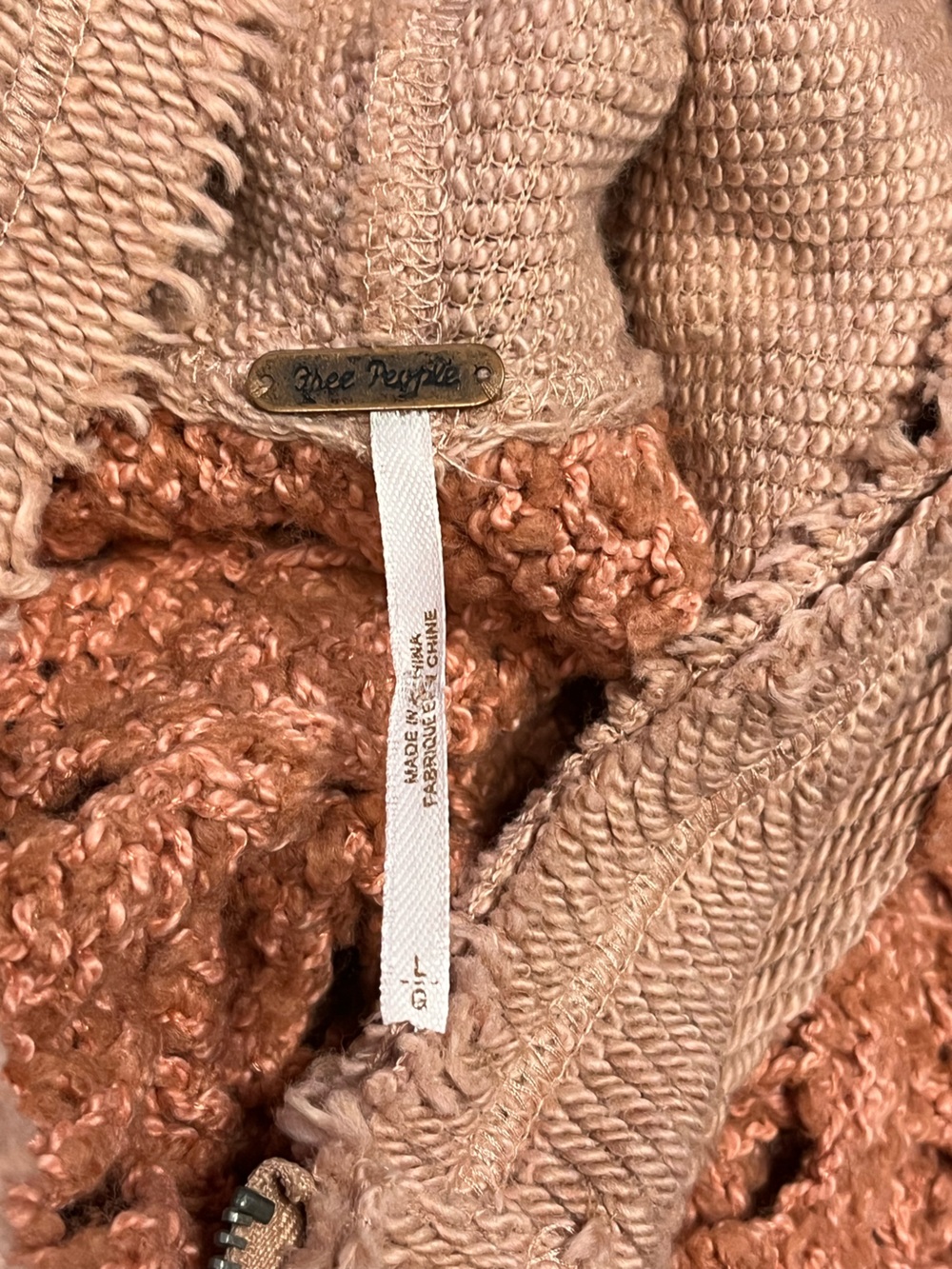 Anthropologie Free People | Crochet Knit Distressed Zip Up Jacket Hoodie L - Picture 6 of 6